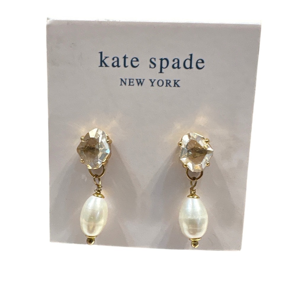 Kate Spade New York Crystal and Faux Pearl Drop Earrings Gold Tone Studs